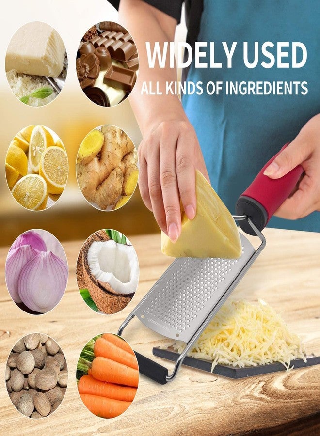Ramkuwar Stainless Steel Cheese Grater - Flat Handheld Grater and Zester for Garlic, Chocolate, Vegetables, Fruits, Potato, Ginger, and More, Durable Kitchen Tool, Red Handle - Image 5